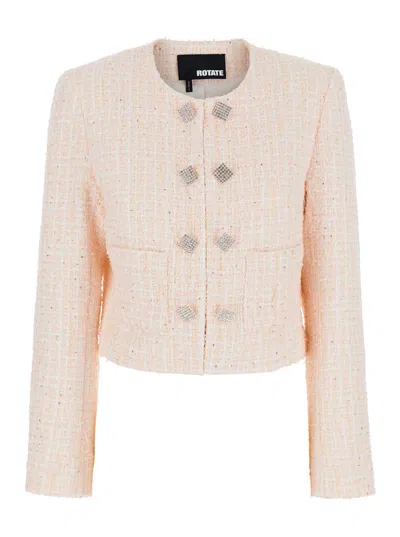 Rotate Birger Christensen Rotate Pink Cropped Jacket With Jewel Buttons In Tweed Woman