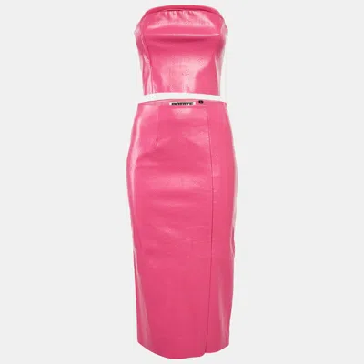 Pre-owned Rotate Birger Christensen Rotate Pink Logo Embossed Faux Leather Skirt And Strapless Top Set M