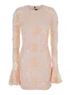 Rotate Birger Christensen Pink Mini Dress With Flared Sleeves And All-over Floral Embroidery