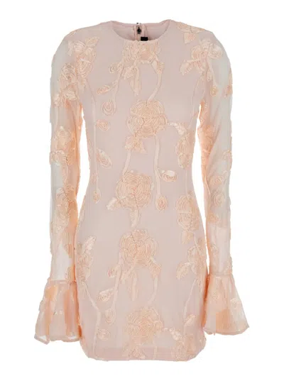 Rotate Birger Christensen Pink Mini Dress With Flared Sleeves And All-over Floral Embroidery