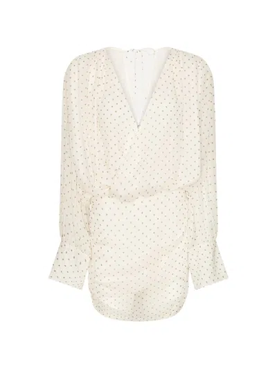 Rotate Birger Christensen Rotate Polka Dot Chiffon Mini Dress With Open Back And Bow (size 34) In White