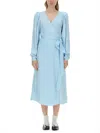 Rotate Birger Christensen Polka Dot Midi Wrap Dress With Pockets In Blue
