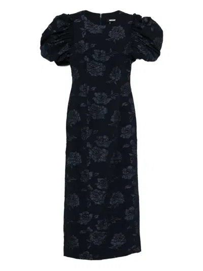 Rotate Birger Christensen Rotate Puff Sleeve Jacquard Dress With Zip Fastening In Black