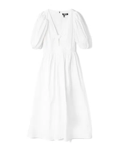 Rotate Birger Christensen Rotate Puff Sleeve Midi Dress With V-neckline In White
