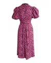 Rotate Birger Christensen Rotate Puffed Sleeve Midi Noon Dress In Pink Floral Printed Viscose In Pink