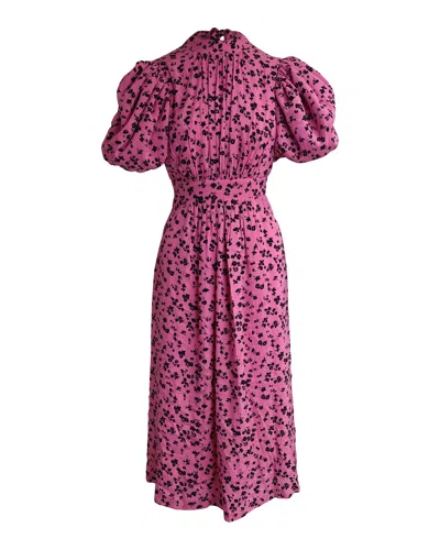 Rotate Birger Christensen Rotate Puffed Sleeve Midi Noon Dress In Pink Floral Printed Viscose