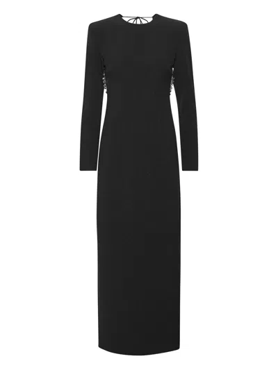 Rotate Birger Christensen Rotate Rear-tie Mini Dress With Long Sleeves And Back Zip Closure In Black