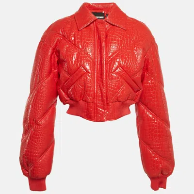 Pre-owned Rotate Birger Christensen Rotate Red Croc Embossed Oversized Faux Leather Bomber Jacket S