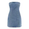 Rotate Birger Christensen Crystal-embellished Denim Mini Dress In Blue