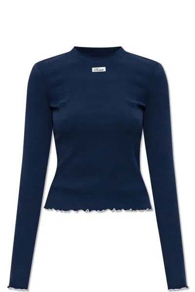 Rotate Birger Christensen Rotate Ribbed Long Sleeve Top In Navy