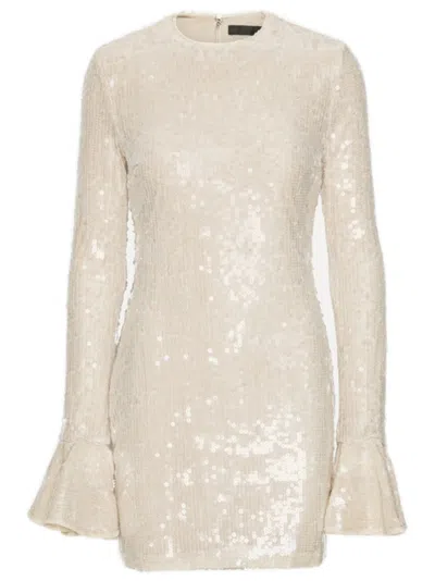 Rotate Birger Christensen Rotate Rosa Sequin Fitted Mini Dress With Flared Cuffs In Neutral