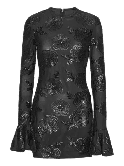 Rotate Birger Christensen Rotate Rotating Long-sleeve Sequined Floral Embroidered Mini Dress With Back Zip In Gray