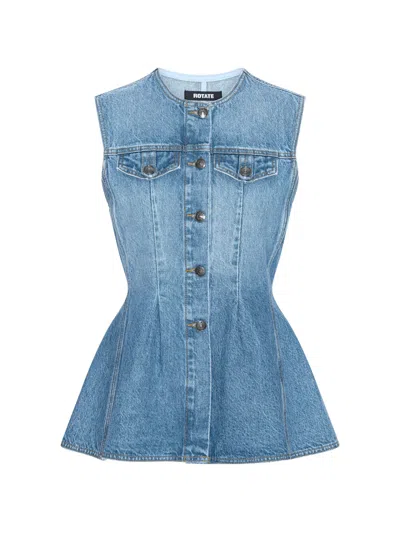 Rotate Birger Christensen Rotate Round Neck Button-up Shirt With Chest Pockets - Size 34 In Blu