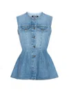 Rotate Birger Christensen Denim Flared Silhouette Button-front Cotton Tank Top In Blu