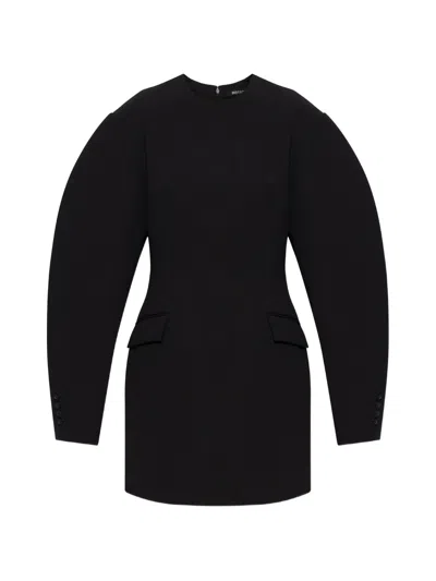 Rotate Birger Christensen Rotate Round Neck Mini Dress With Puff Sleeves And Buttoned Cuffs In Black
