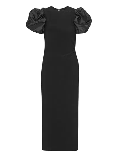 Rotate Birger Christensen Rotate Round Neck Puff Sleeve Mini Dress With Short Sleeves In Black