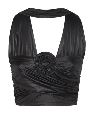 Rotate Birger Christensen Rotate Ruched Halterneck Top In Black