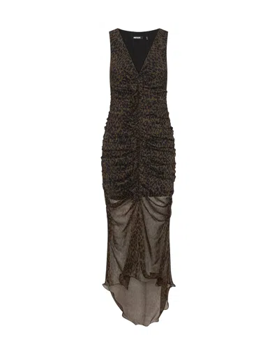 Rotate Birger Christensen Rotate Ruched Leopard Print Sleeveless Maxi Dress In Molé Comb.