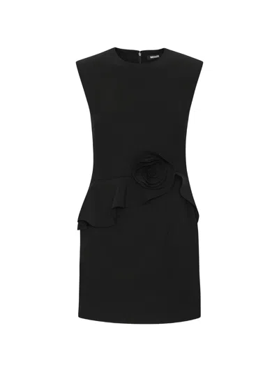 Rotate Birger Christensen Rotate Ruffled Rose Detail Sleeveless Mini Dress With Round Neck In Black