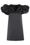 Rotate Birger Christensen Mini Dress With V-neckline And Puff Sleeves In Black