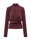 Rotate Birger Christensen Rotate Satin Blouse In Burgundy