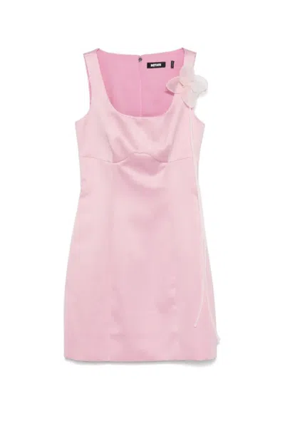 Rotate Birger Christensen Rotate Satin Flower Dress With Square Neckline In Pink
