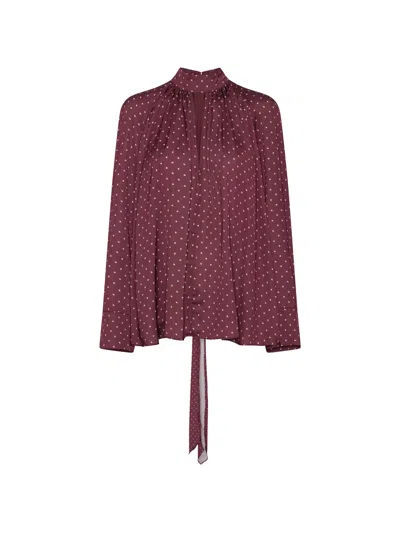 Rotate Birger Christensen Rotate Satin High-neck Blouse With Polka Dot Floral Print And Lace-up Back In Pink