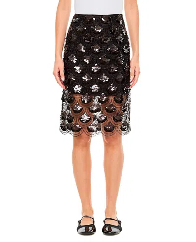 Rotate Birger Christensen Rotate Scalloped Hem Black Sequin Skirt