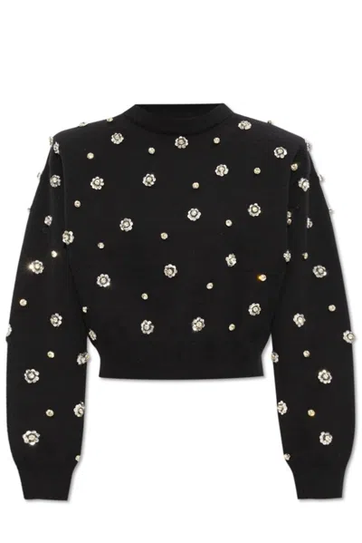 Rotate Birger Christensen Rotate Sequin Embellished Cropped Jumper In Black