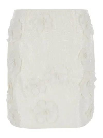 Rotate Birger Christensen Rotate Sequin Flower Embellished Mini Skirt In White