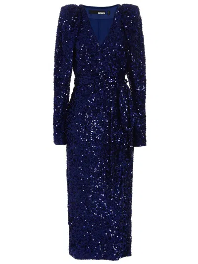 Rotate Birger Christensen Sequin-embellished Wrap Midi Dress In Blue