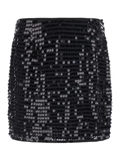 Rotate Birger Christensen Rotate Sequin Mini Skirt With Tight Fit And Side Closure In Black