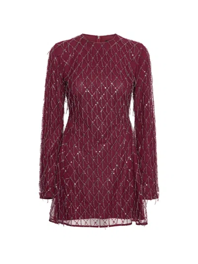 Rotate Birger Christensen Rotate Sequined Flared Mini Dress With Back Zip Closure In Burgundy