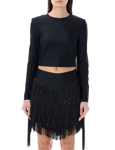 Rotate Birger Christensen Rotate Sequined Fringed Cropped Top In Black