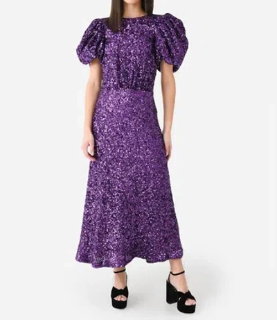 Pre-owned Rotate Birger Christensen Rotate Sequins Puff Sleeve Dress In Purple Magic - Size 36