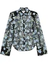 Rotate Birger Christensen Rotate Sheer Black Shirt With Intricate Floral Embroidery In Black