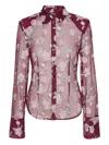 Rotate Birger Christensen Rotate Sheer Floral Embroidery Shirt With Classic Collar In Burgundy