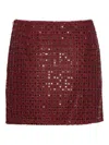 Rotate Birger Christensen Mesh Midi Skirt With Floral Bead Embroidery In Burgundy