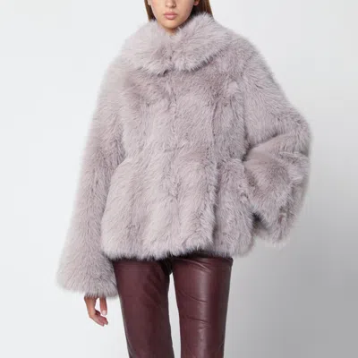 Rotate Birger Christensen Rotate Short Flared Grey Faux Fur Jacket In Purple