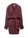 Rotate Birger Christensen Bordeaux Draped Silk Mini Dress In Burgundy