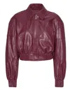 Rotate Birger Christensen Rotate Silk-finish Bomber Jacket With Ribbed Cuffs In Burgundy