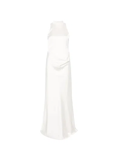 Rotate Birger Christensen Rotate Sleeveless High-neck Satin Mini Dress With Draped Waist And Train Size 34 In White