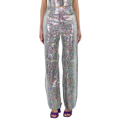 Rotate Birger Christensen Rotate Spiced Plum Comb Snake Print Straight Pants In Purple