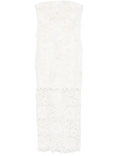 Rotate Birger Christensen Rotate Strapless Floral Lace Evening Dress In White