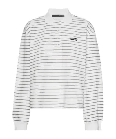Rotate Birger Christensen Rotate Striped Long Sleeved Polo Top In White