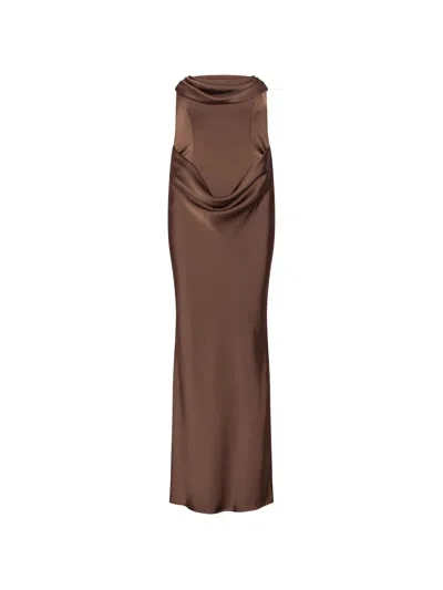Rotate Birger Christensen Rotate Structured Bodice Long Dress With Back Zip Closure In Burgundy