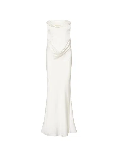 Rotate Birger Christensen Rotate Structured Long Dress With Back Zip Closure In White