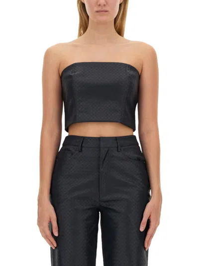 Rotate Birger Christensen Rotate Structured Strapless Crop Top In Black