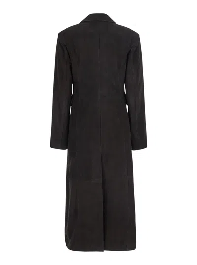 Rotate Birger Christensen Rotate Suede Double-breasted Jacket With Wide Notched Lapels In Black