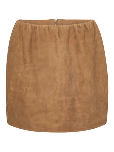 Rotate Birger Christensen Rotate Suede Mini Skirt With Zip Fastening In Brown